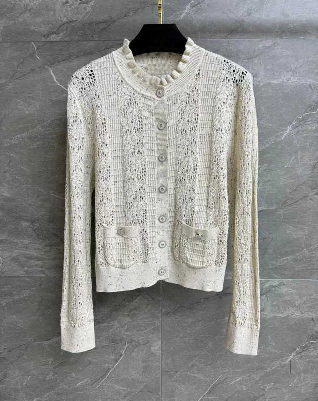 cha25 Women's Sweaters Designer Sweater Autumn Winter New Small Fragrance Hollow Lace Cardigan Jacket for Women HOY8