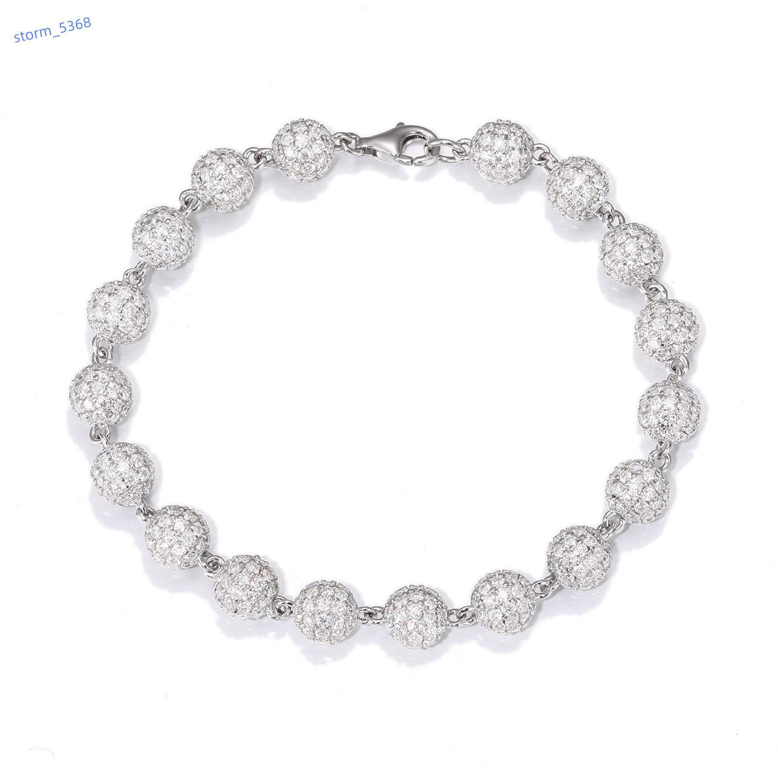 Iced Out S925 Sterling Silver Moissanite Bead Bracelet - Unisex Retro Hand Diamond Hip-hop Jewelry