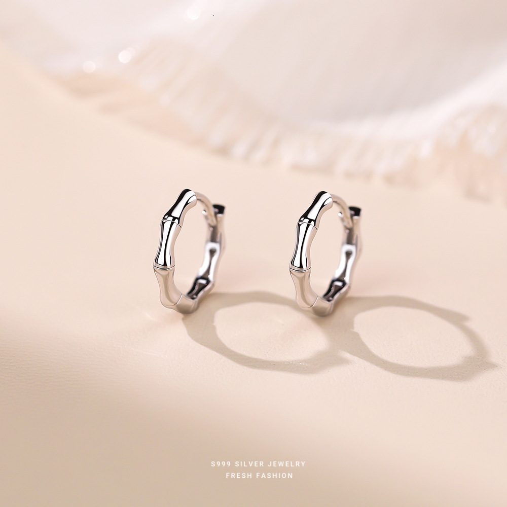 Free Shipping 2025 New Designer Jewelry Bamboo Knot Earrings For Women Pure Silver Simple Ear Cuffs Versatile Niche Pure Silver Ear Hoops Men Trendy