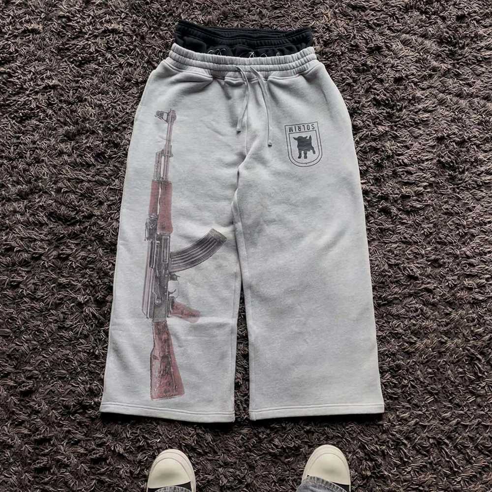 2K High-Waisted Printed Embroidered Street Guard Pants Spring Summer Casual Straight Leg Double Waist Design Fashionable X250804