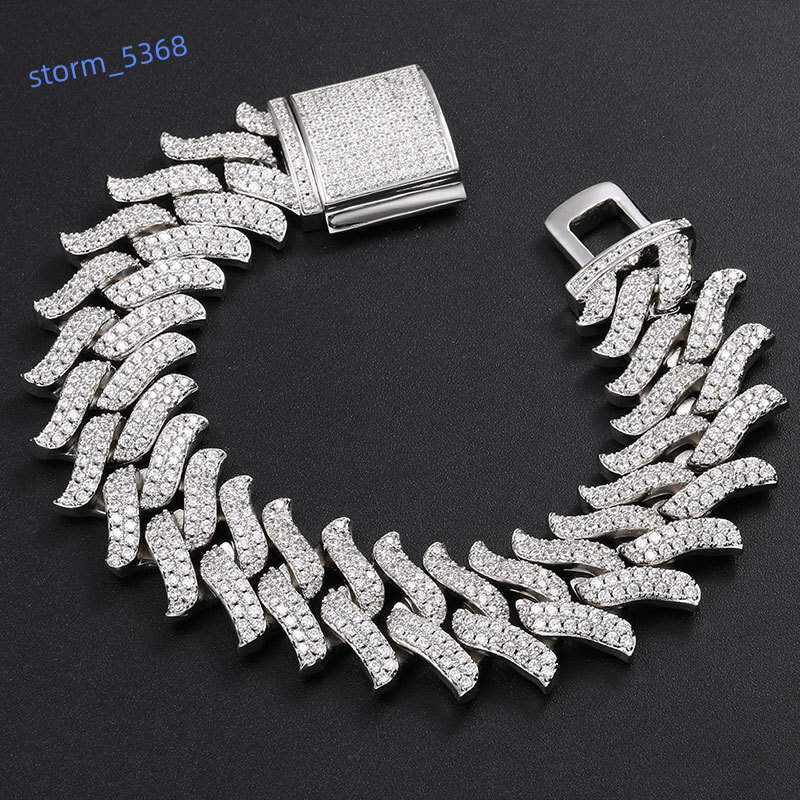 925 Sterling Silver Cuban Link Chain 19.5mm Width Fine Jewelry Unisex Moissanite Necklace 100% Diamond Test Pass Luxury