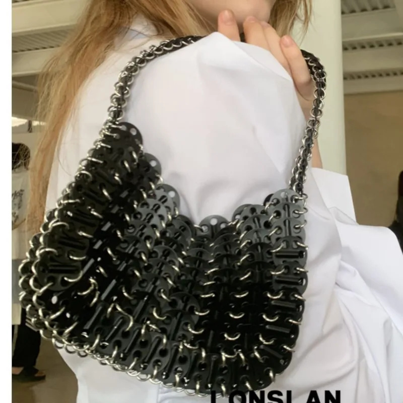 Women Bag Metal Evening Bags Sequins Chain Woven Bag Hollow Clutch Purse Female Travel Holiday Shoulder Bag Handbag 250728