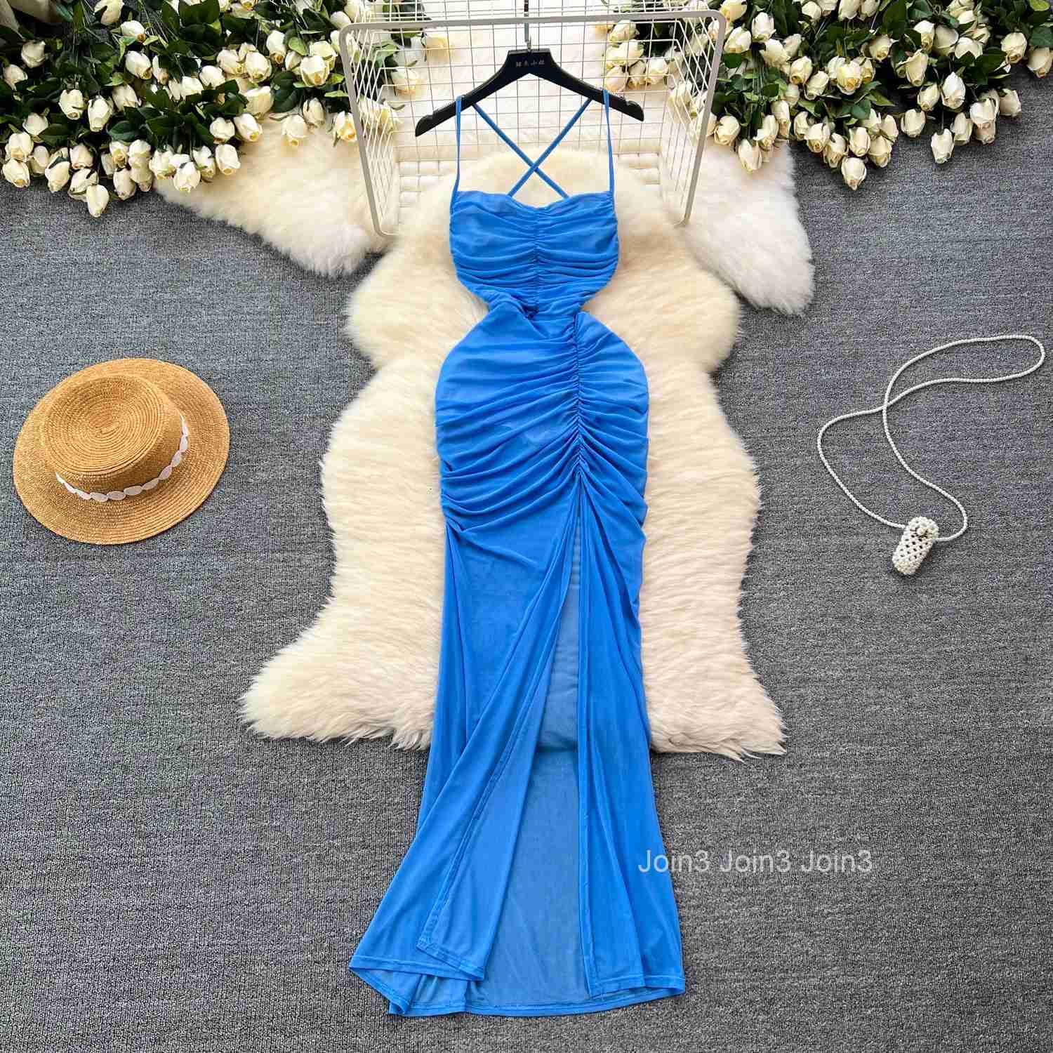 Chic sexy Sleeveless Backless Pleated Split Slip Dress Slim High Waist Evening Women Black Pencil Dresses Women Summer Clothing