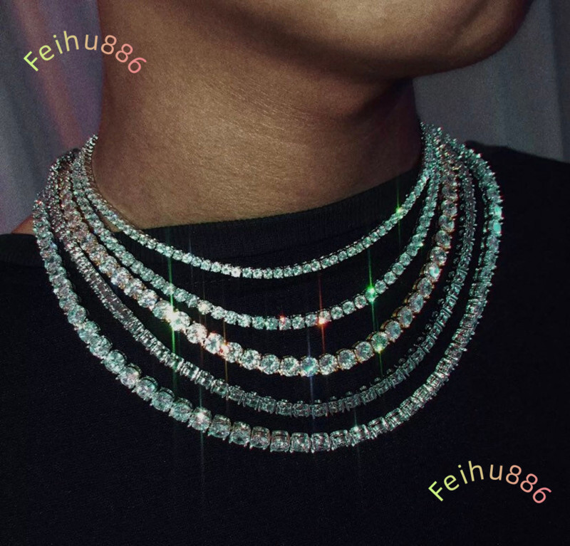New Hip Hop Jewelry 925 Sterling Silver Pass Diamond Tester 2-6mm Iced Out Vvs Moissanite Tennis Chain Necklace for Men