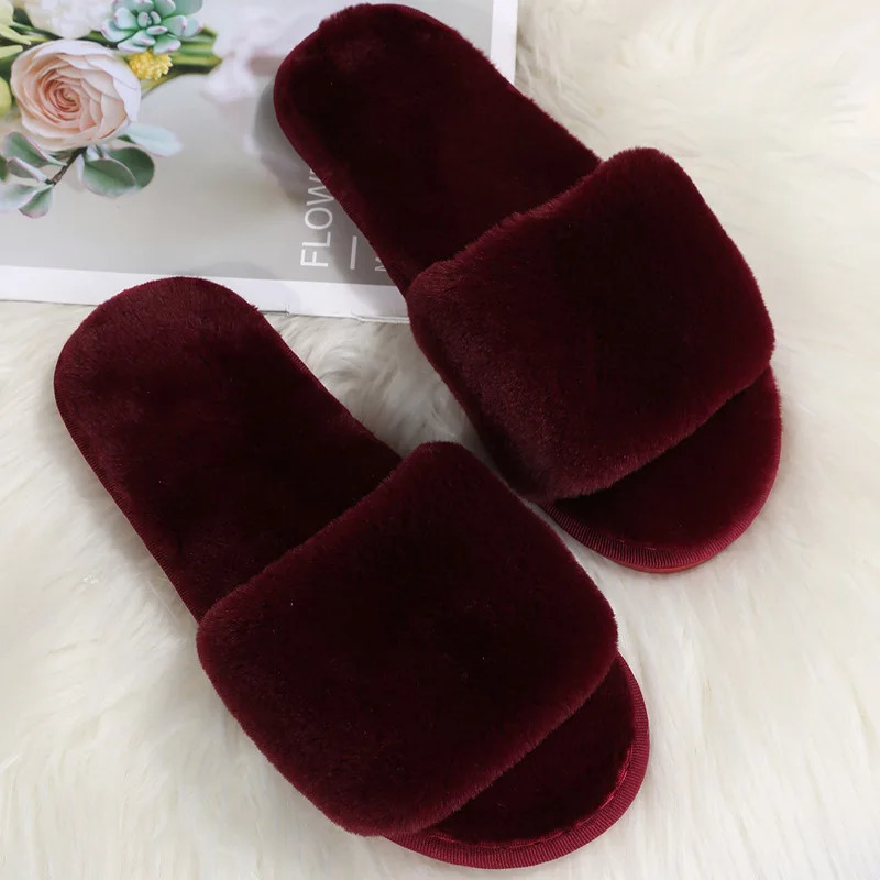 Womens autumn and winter style indoor lazy one line plush slippers flat cotton slippers 250730