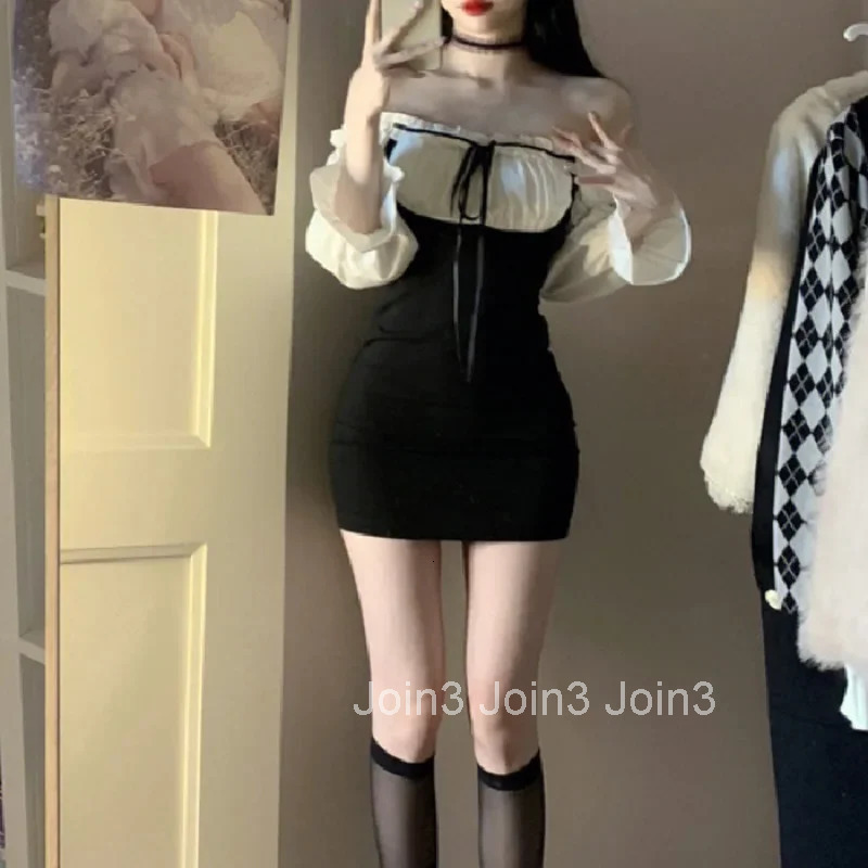 Black Sexy Fake Two-piece Mini Dress Women Summer Korean College Outfits Dress Y2k Beach Club Party Bodycon Dresses