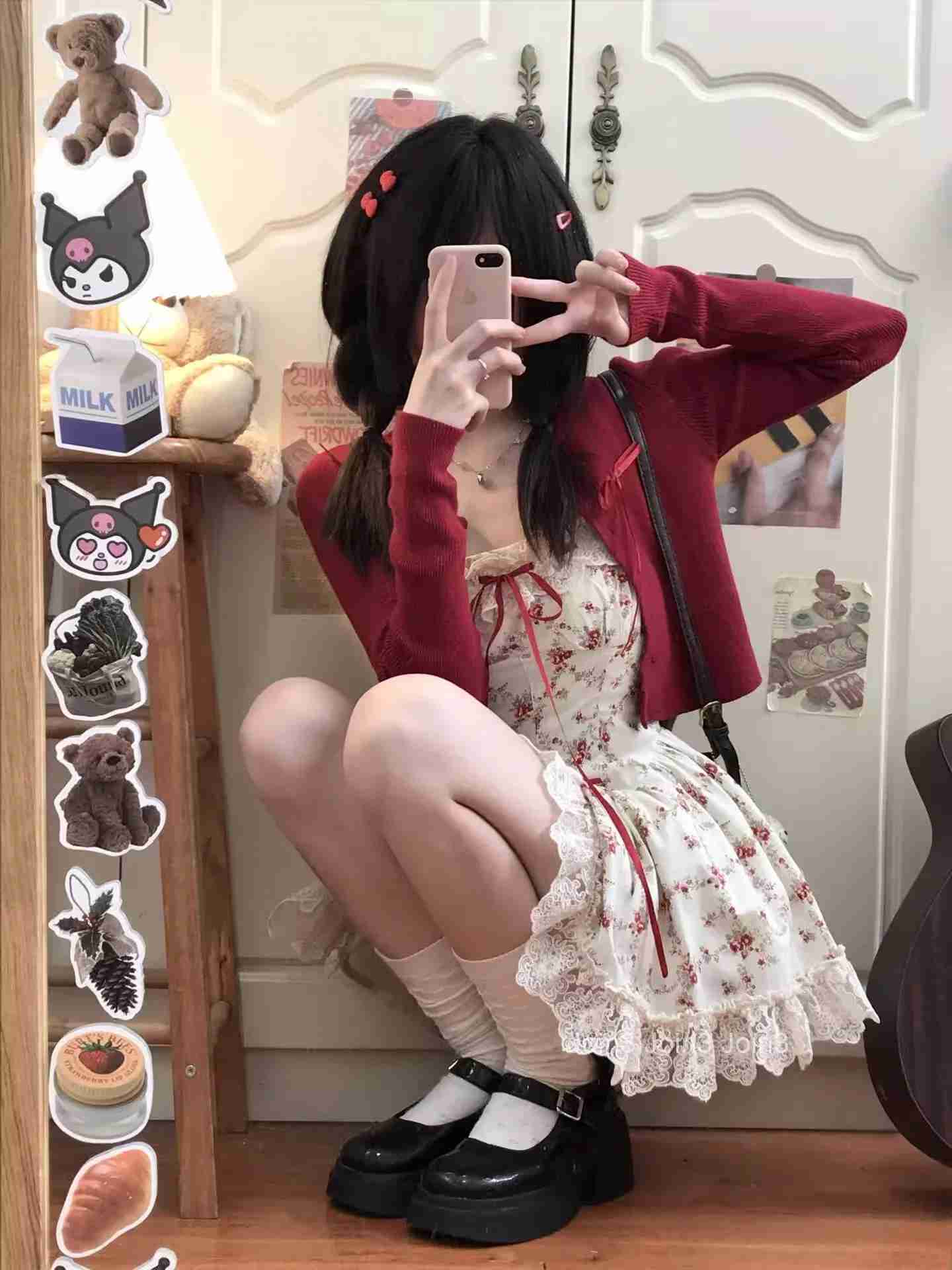 Sweet And Spicy Floral Print ter Dr Womens Summer Princ Skirt Set Lace Trim Waist Cinching Puffy Skirt Two-Piece