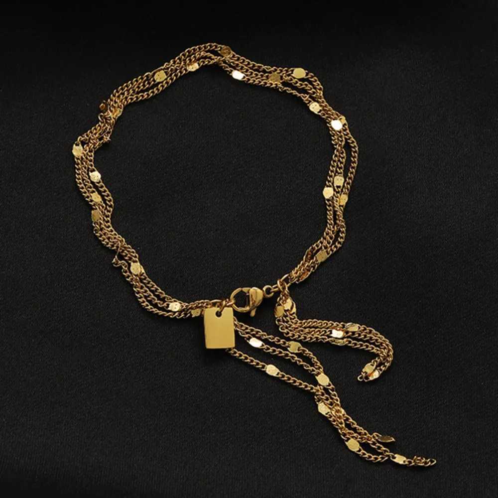 Exquisite Fashion Gold Color Stainless Steel Multiple Layers Long Pendant Bracelets for Women Charm Summer Party Jewelry Gift XJ250804