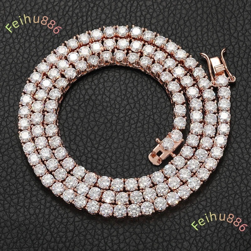 3/4/5mm 18K Rose Gold Solid Link Tennis Chain with VVS Moissanite Diamonds High Quality Brilliant Cut Sparkling Tennis Necklace for Men