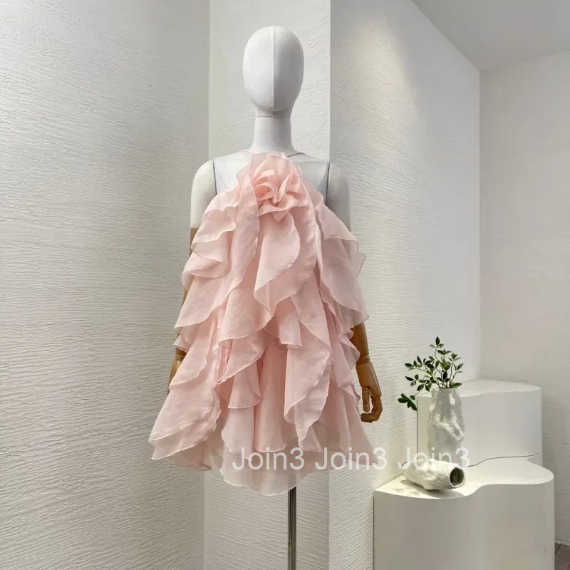 new beach style Spring Summer High quality Blackless ruffles sleepveless women halter neck mini dress