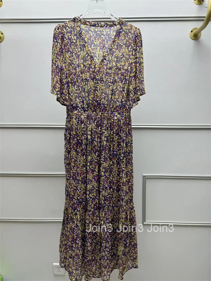 Short Sleeve Women Floral Printed Dress V-neck Slim High Waist Summer Lady Mid-calf Robe