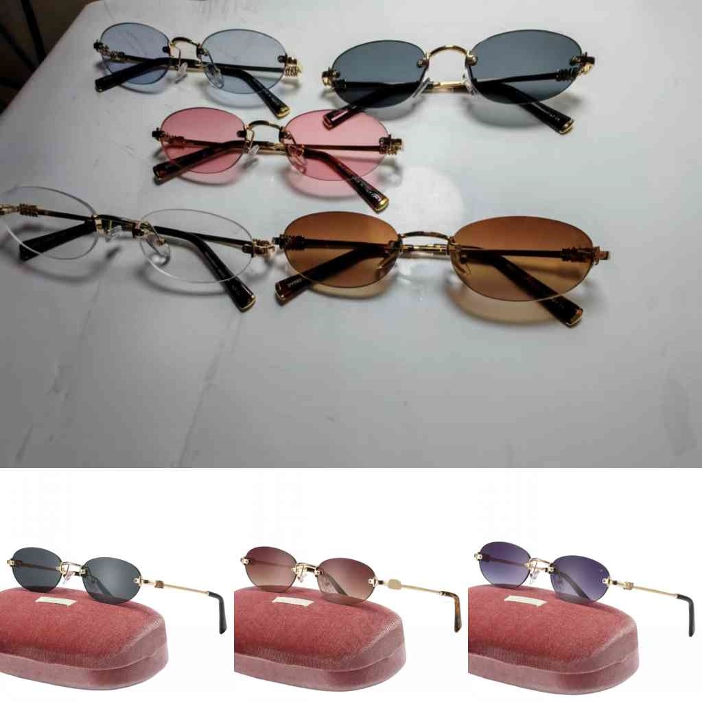 Oval sunglasses men designer cat eye rimless sunglasses for woman mix color goggle womens designer sunglasses classical leopard print mirror legs hj