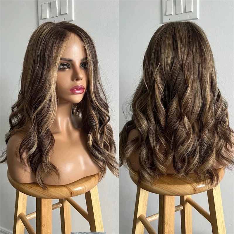 Ombre Brown Body Wave Lace Front Wigs for Black Women 13X4 Highlight HD Transparent Lace Frontal Wigs with Pre Plucked Syntheyic Natrural Hairline