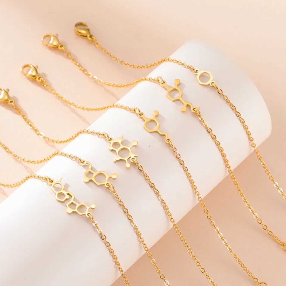 Cazador Stainless Steel Science Chemical Charm Bracelet for Women Gift Chemistry Molecular Bracelets Dopamine Caffeine Jewelry XJ250804