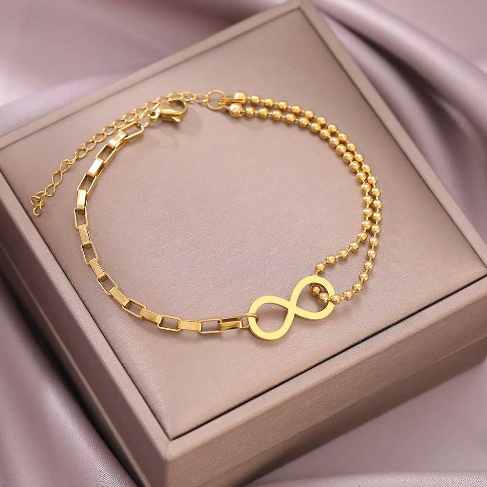 Stainless Steel Bracelets Infinity Symbol Unique Stacked Bead Chain Trend Fine Exquisite Fashion Bracelet For Women Jewelry Gift XJ250804