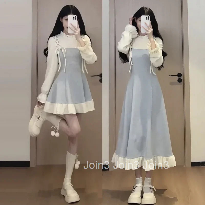 Sweet Short Mini Skirt Dress Womens Slim Fit Color Block Design Autumn Winter Fashion Casual Style Full Sleeve Regular Waist
