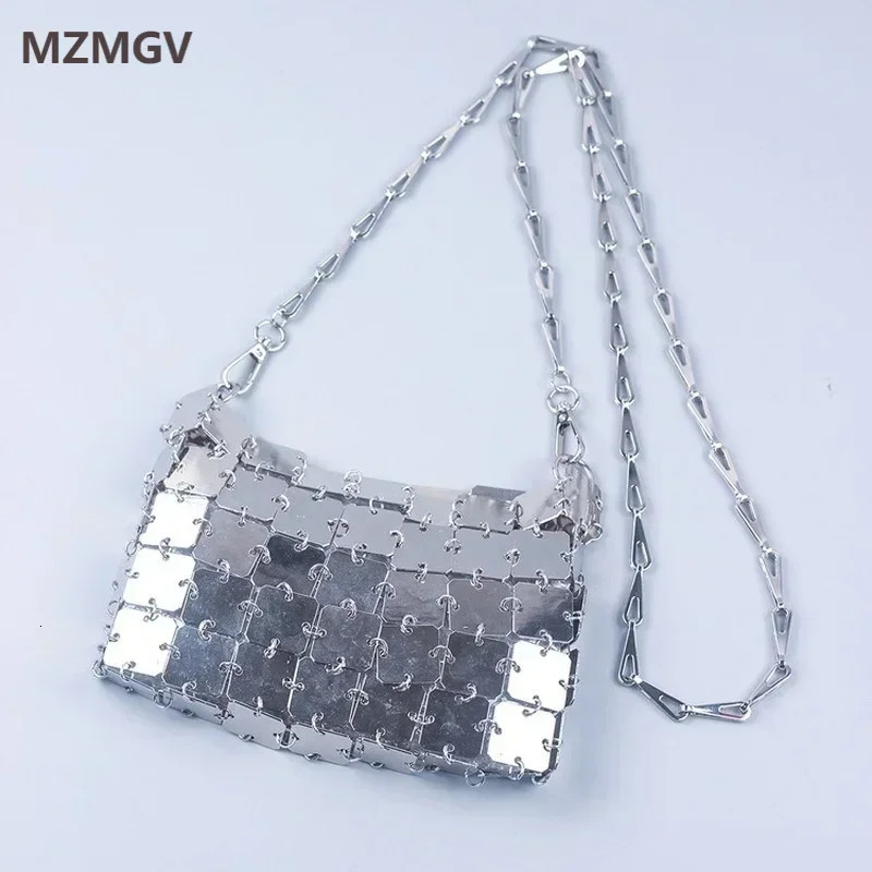 y er Hand-woven Silver Gold Metal Sequins Chain Crossbody Bag for Women Trend Square Evening Bags Female Clutch 250728