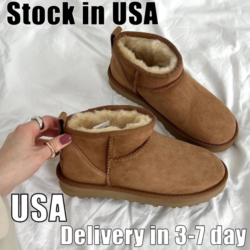 Designer Classic Ultra Mini Boots Snow Boot Sand boot Platform Short Women Men Fur Sheepskin Fur on Leather Tasman Tazz Chestnut Mustard Seed boo-image-917428694