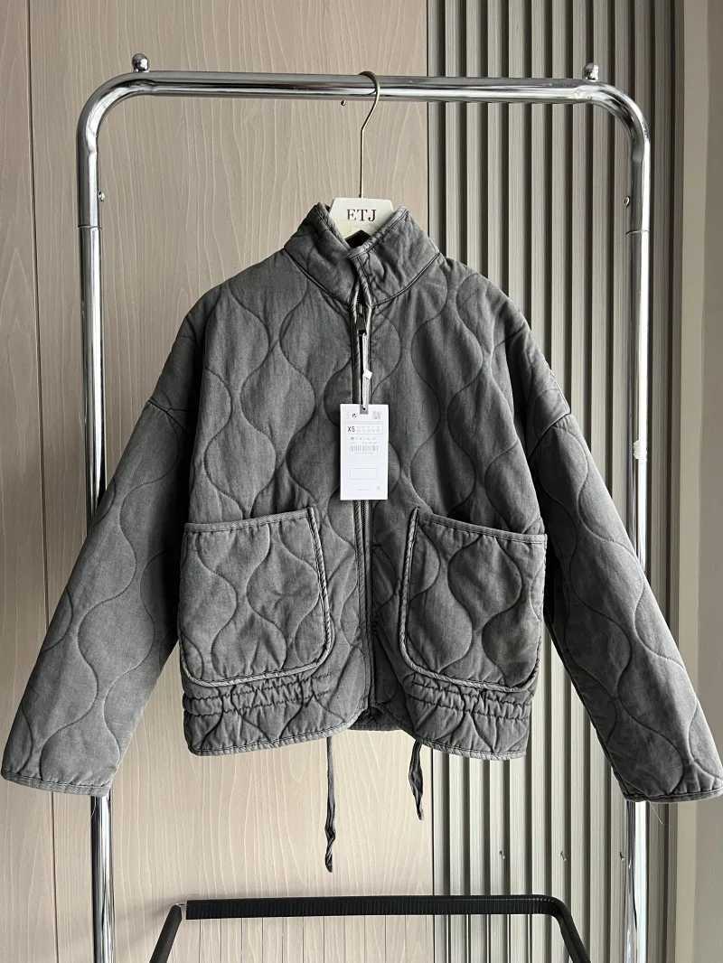 Manteau matelassé décoratif Vintage en rayonne pour femmes, col haut, grande poche, nouvelle collection 2024, H260819