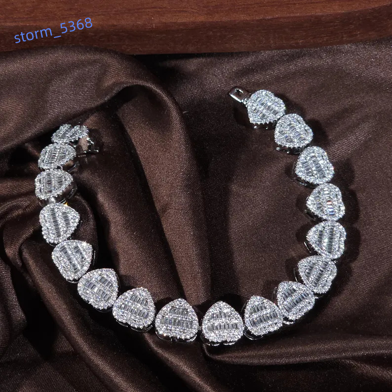 Unisex Jewelry 12mm Heart Tennis Bracelet Moissanite Diamond Hip Hop 925 Sterling Silver Charm Tennis Chain Bracelets