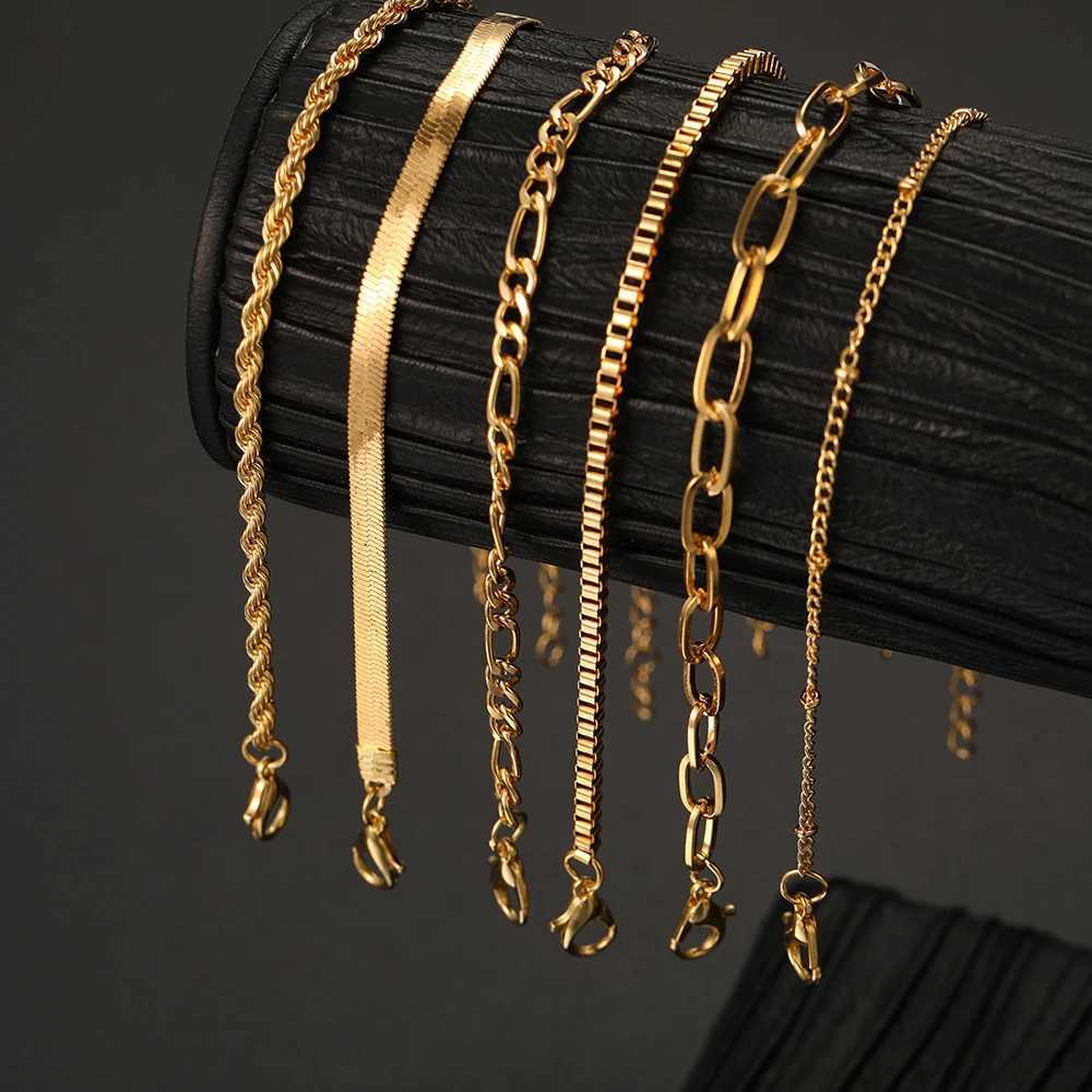 6Pcs Classic Snake Chain Bracelets for Women Trend Gold Plated Cuban Chain Bracelet Trend Womens Gifts Jewelry 2024 Trend XJ250804