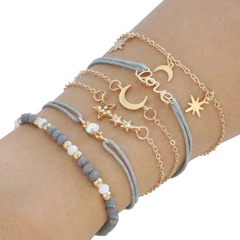 New Boho Retro Heart Moon Bracelets for Women Men Charms Bead Gold Color Star Crystal Stone Letter Rope Jewelry Accessories Gift XJ250804