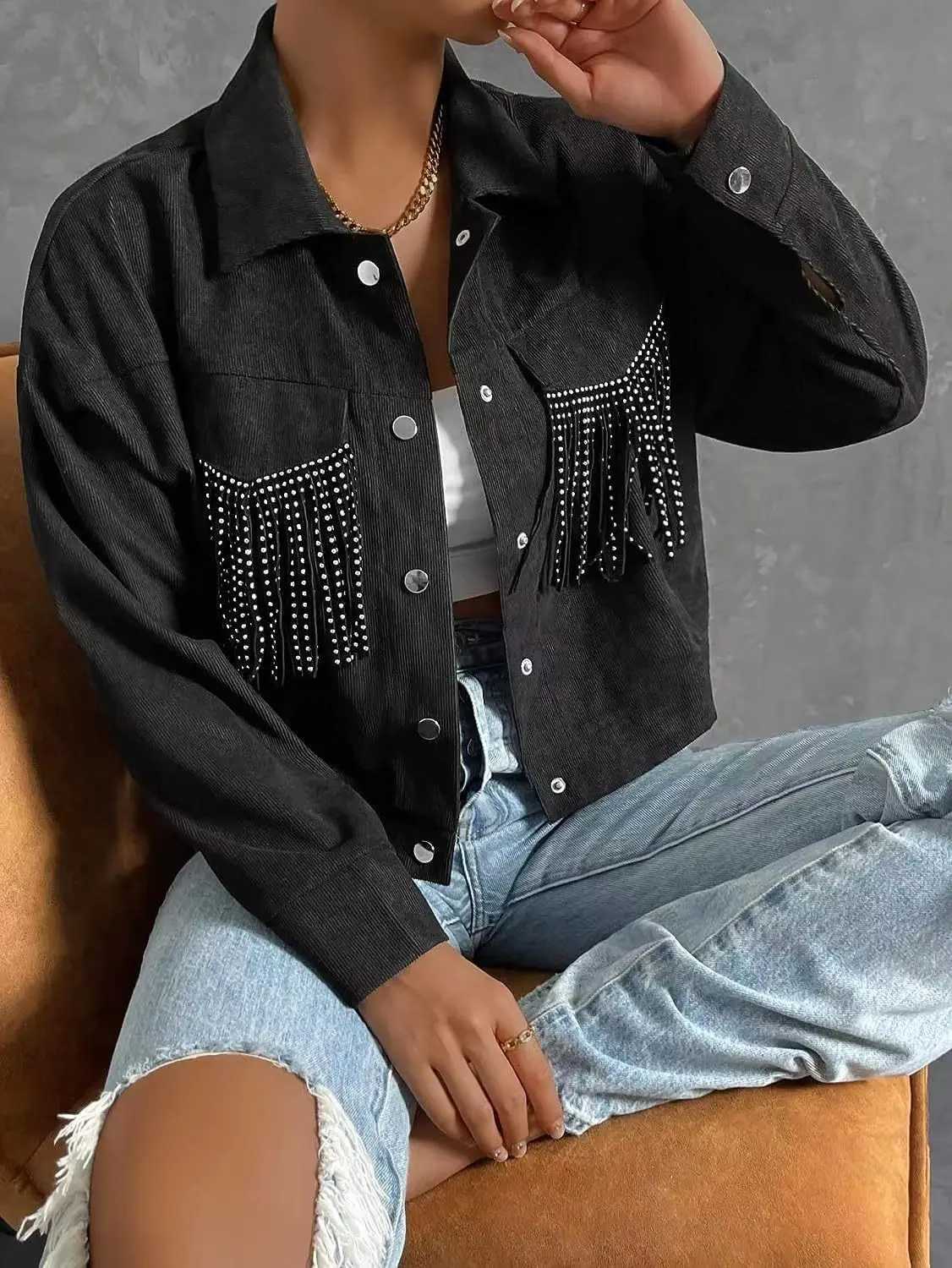 Washed Rivet Tassel Jacket Womens Spring New Independent Station Black Coat Loose Fit Chinese Origin Z250804