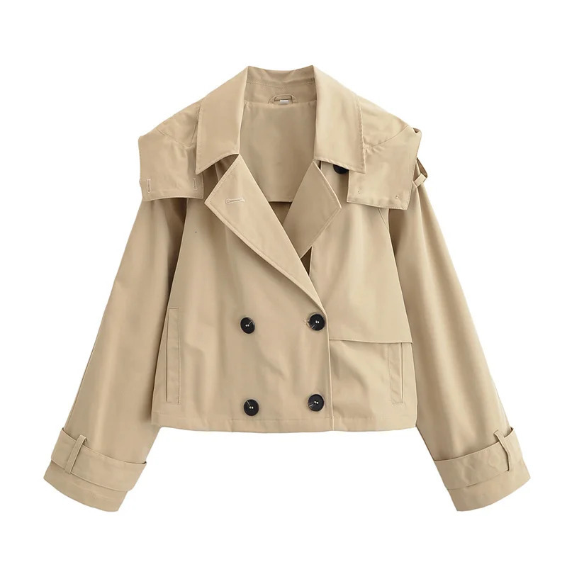 Womens Jacket Summer Model 2025 Khaki Short Hooded Windbreaker Personalized and Fashionable Casual and Versatile 250804