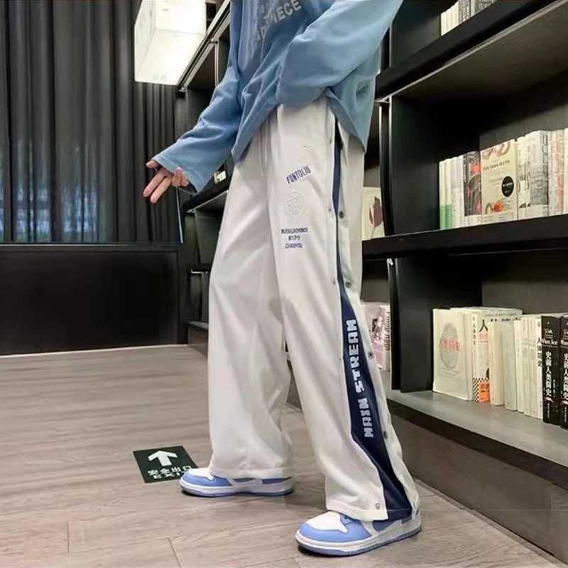 American Streetwear Breasted Sports Pants Mens Patchwork Loose Casual Trousers Autumn Hip Hop Fashion Sweatpants Y2K Men X250804