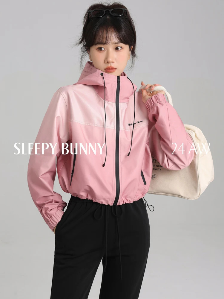 Gradient Color Hooded Windbreaker Jacket Women Short Loose Fit Zip Up Lightweight Outdoor Sports Coat Sun Protection Outwear 250804
