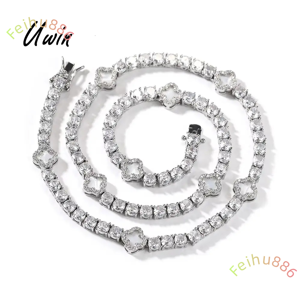 New Arrival Mini Four Leaf Clover Necklace Moissanite Stone Bling Tennis Chain Women Jewelry Necklace