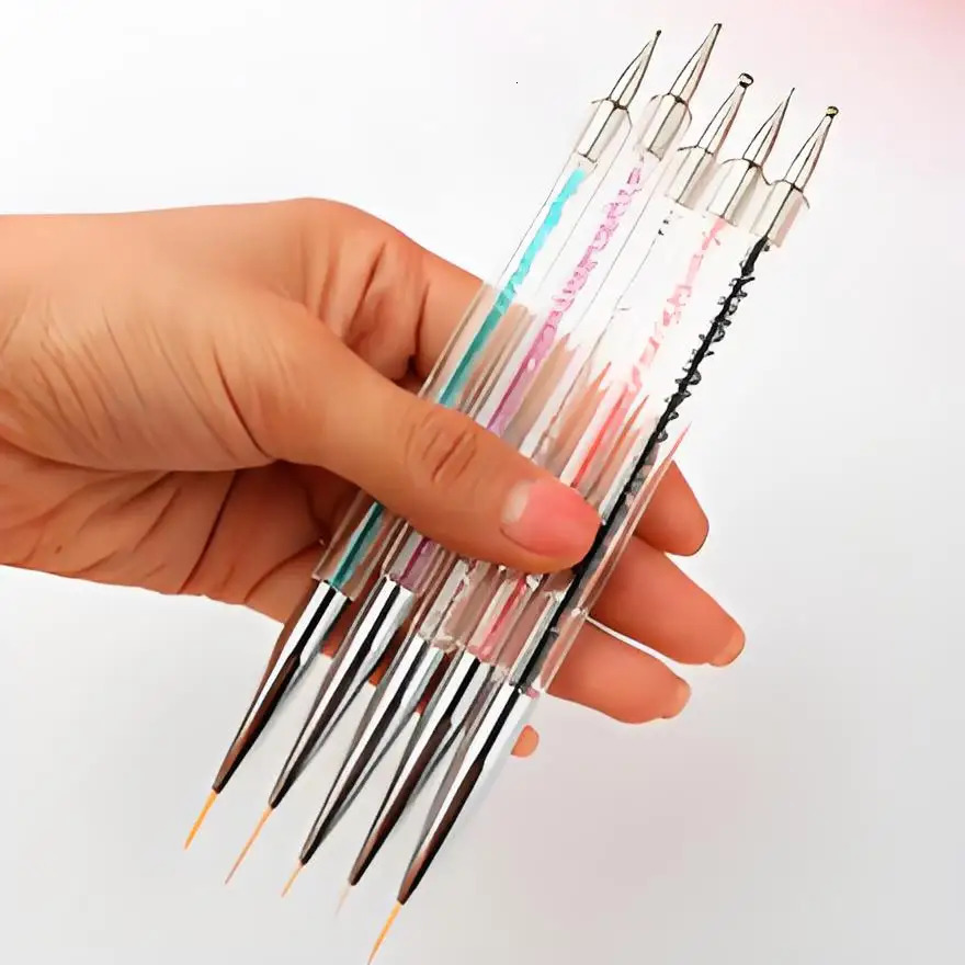 5 sets of double head point drill pen Draw line pen point bead point flower needle acrylic rod nail brush set nail tools 250730