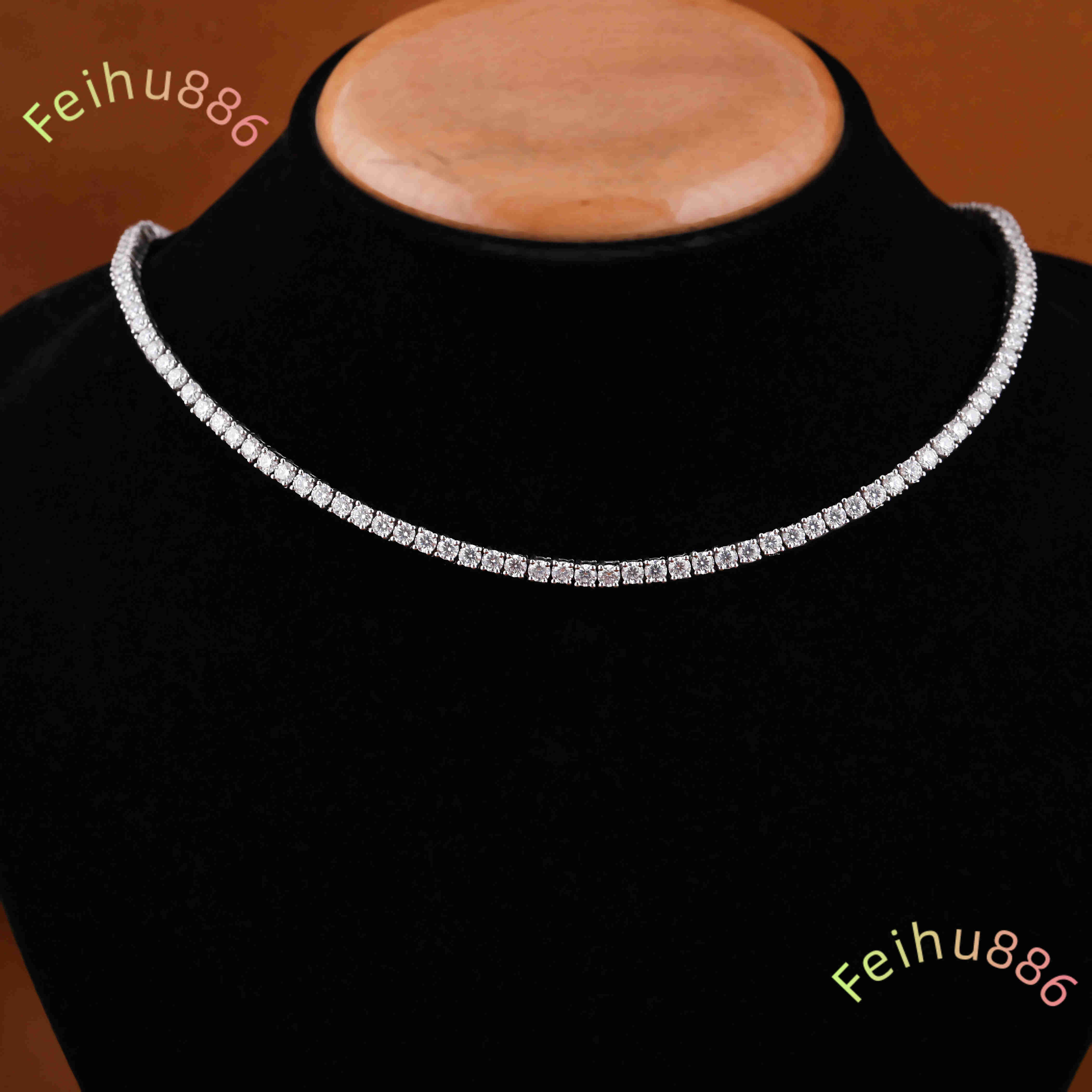 Luxury Tennis 3mm 6-24Inch Necklace 925 Sterling Silver Moissanite Round Cut Diamond Fashionable Iced Out Tennis Chain for Her