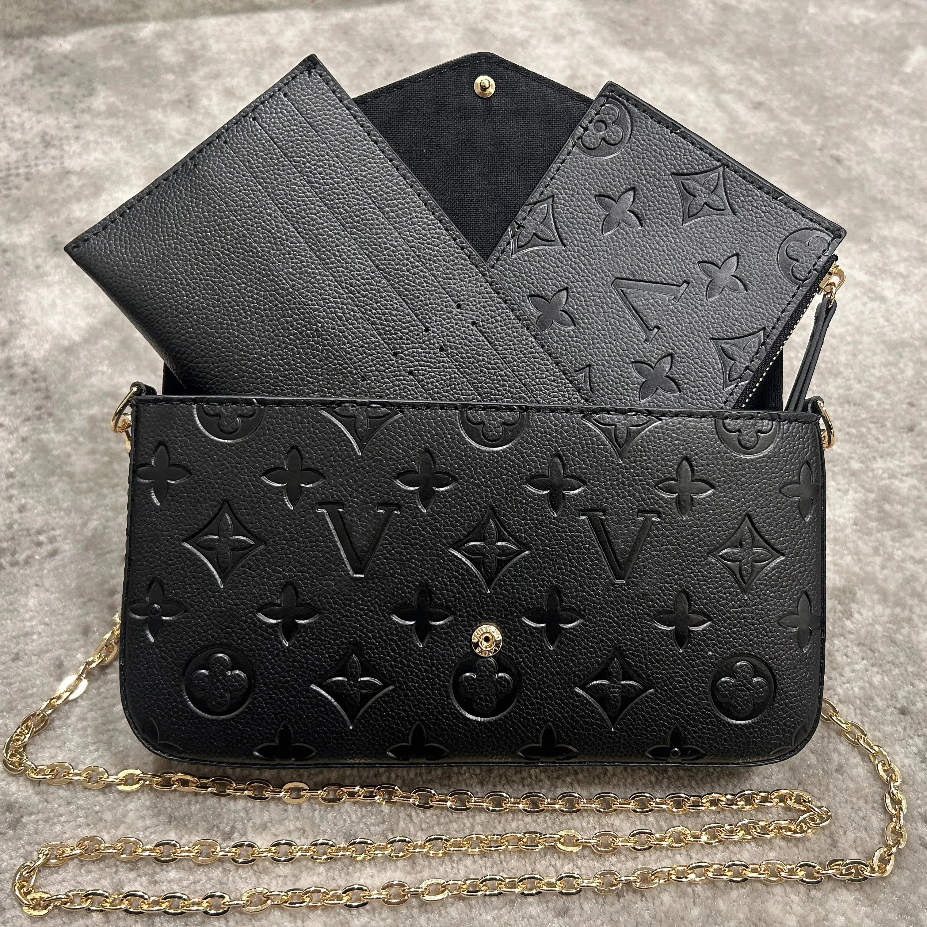 Sacs de créateurs de luxe en cuir véritable 3pcs / set accessoires femmes bandoulière en cuir sac à main messager sacs à main fleurs épaule sac d