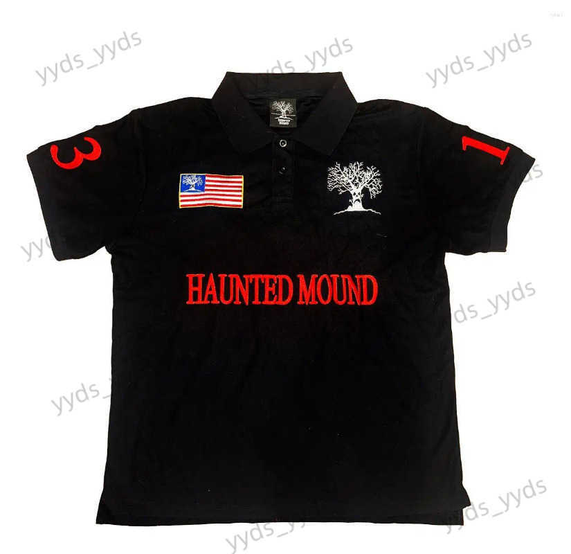 Mens Casual Shirts Haunted Mound Polo Shirt America Retro Strt Hip Hop Short Slve Y2k Men Embroidery Cotton Top Baseball Clothing T250804