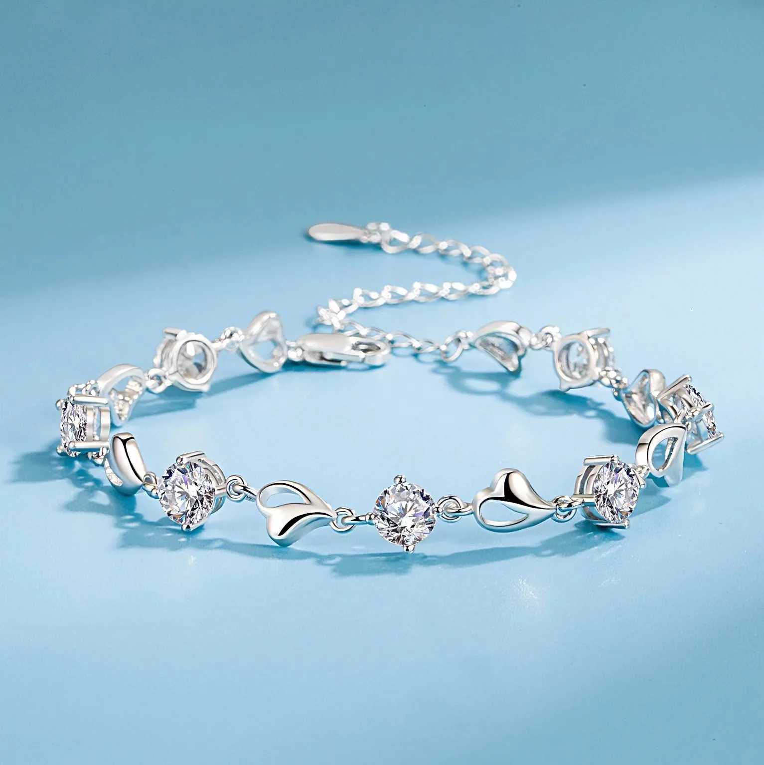 925 Sterling Silver White Zircon Bracelets For Women Luxury Designer Hollow Heart Adjustable Chain Bracelet Original Jewelry XJ250804