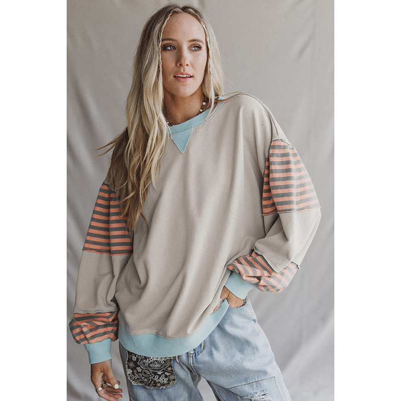 Free Shipping Designer Hoodie For Autumn And Winter 2025, Fashionable And Versatile Color Blocked Round Neck Sportswear, Loose Striped Long Sleeved