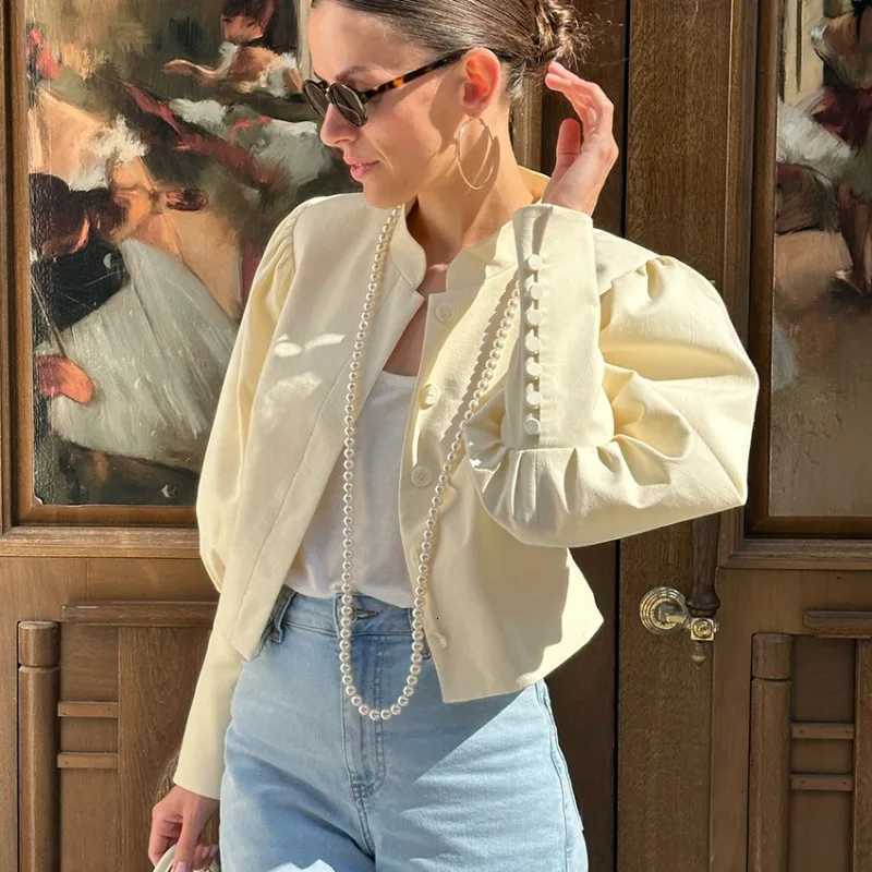 Tuularose Elegant Puff Sleeve Shirt Fashion Solid Casual Cardigan Coat High Street Patchwork Slim Office Lady Women Shirt Jacket Z250804