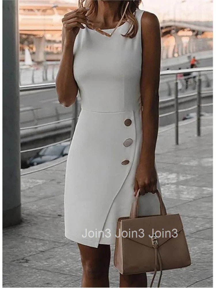 Summer Fashion White O Neck Sleeveless Midi Dress Womens Elegant Casual Wear Outlet Black Tight Office Dresses Vestidos