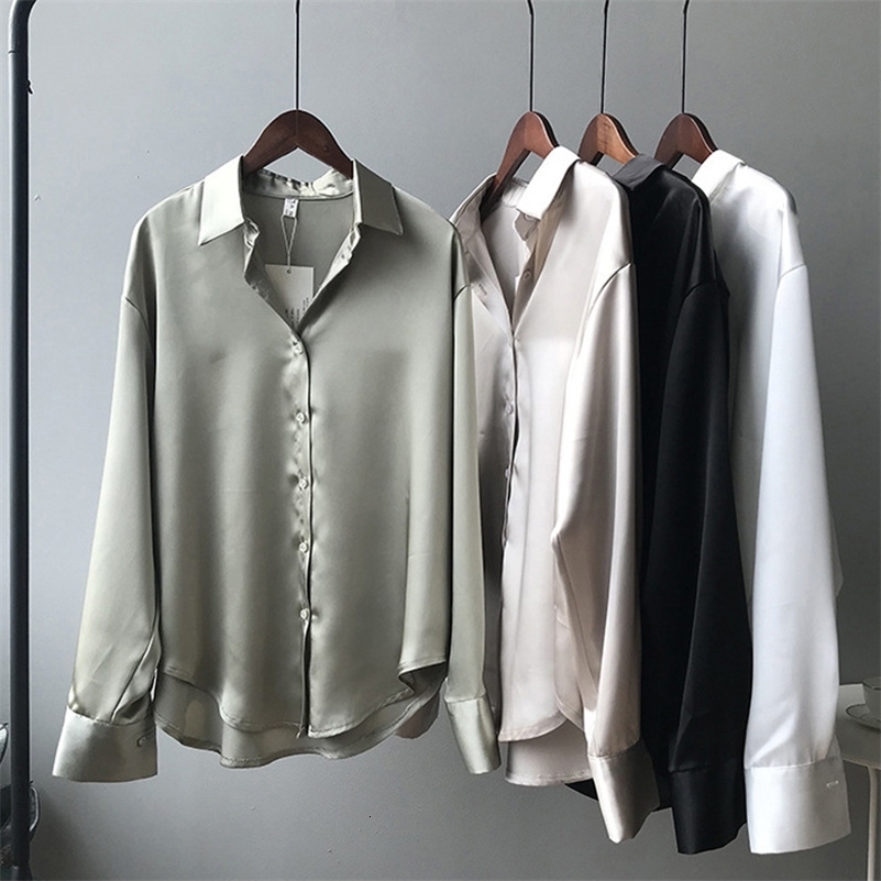 Women Shirt Turn-down Collar Solid Color Satin Blouses Fashion Autumn Office Lady Elegant Tops Spring Long Sleeve Clothing 250715