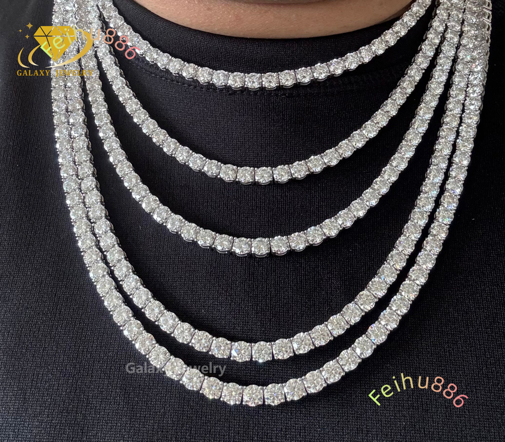 Pass Diamond Tester Wholesale Hip Hop 2mm-6mm Iced Out Bracelet VVS Moissanite Diamond 925 Sterling Silver Tennis Chain Necklace