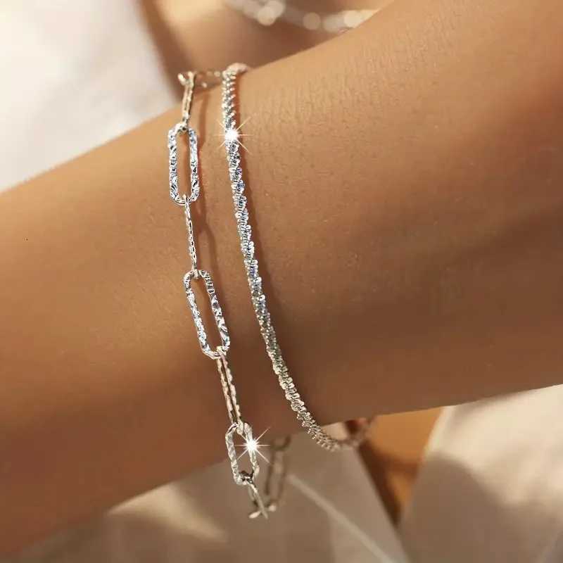 Fashion 925 Sterling Silver Sparkling Bracelets for Women Girls Korean Designer Double Layered Starry Sky Bracelet Party Jewelry XJ250804