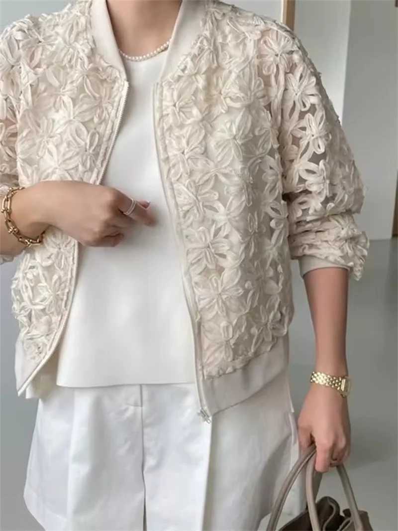 2025 New Spring Fashion Korean Loose Thin Outerwear Women Jacket Lace Top Casual Basic Coat Female Z250804
