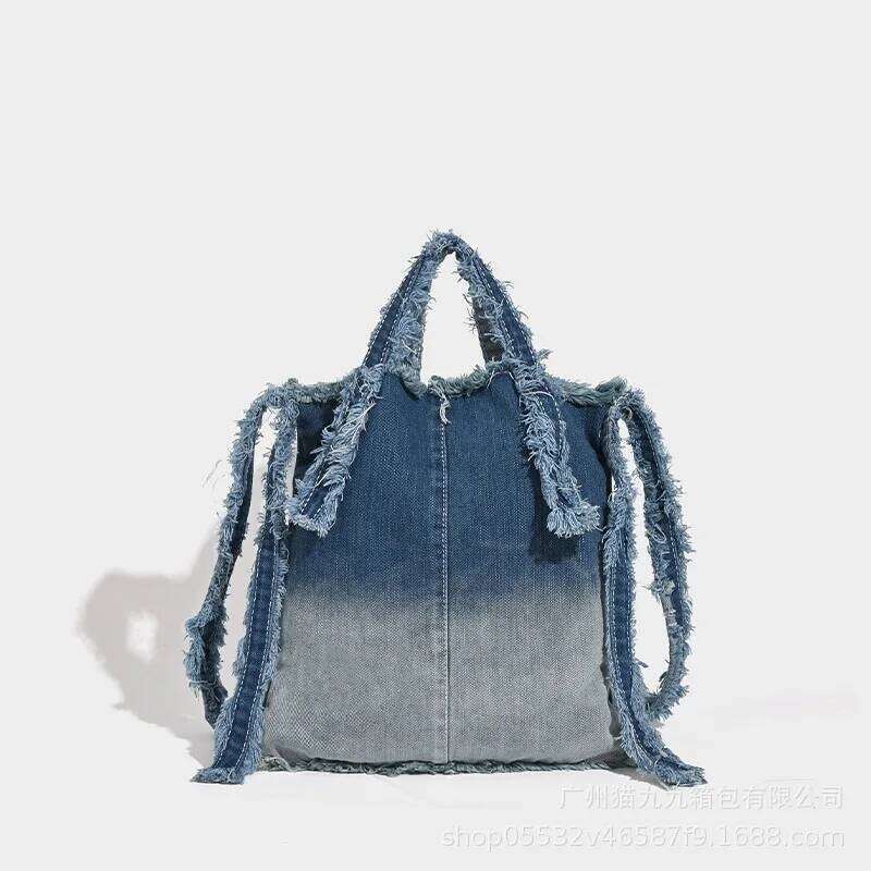 Washed Denim Large Capacity Shoulder For Girls Light Blue Canvas Fabric Handbag Casual Women's Jeans Crossbody Bag Wallet