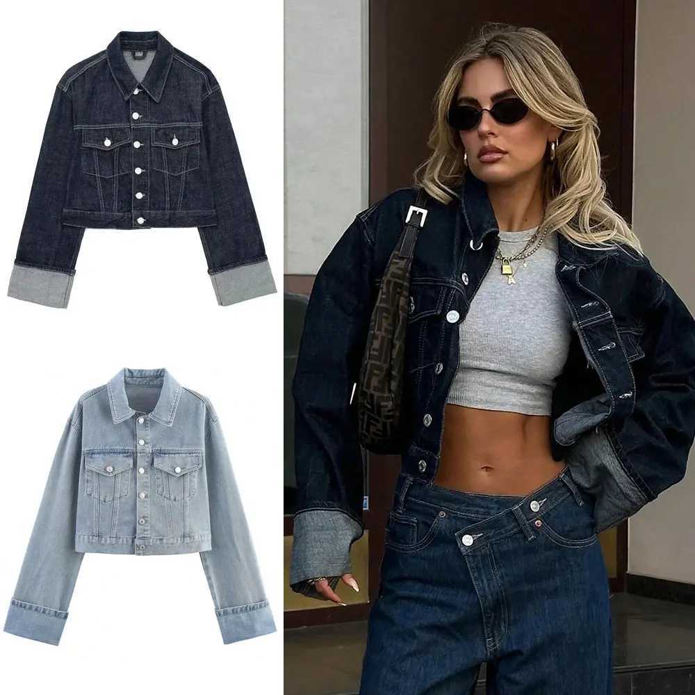TRAFZA Denim Jacket For Women Vintage Single Breasted Lapel Long Sleeve Jackets Fashion Female High Street Outerwear Denim Coats Z250804