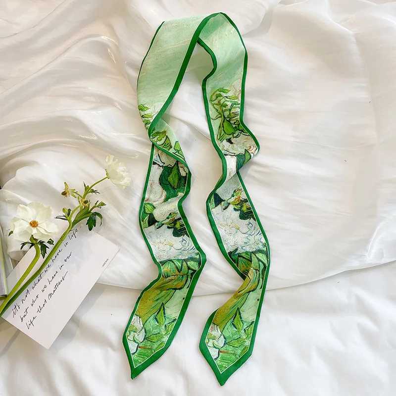 Bag Strap Oil Painting Style Small Ribbon Long Scarf Belt Fashion Band Spring and Summer Thin Streamer X250804