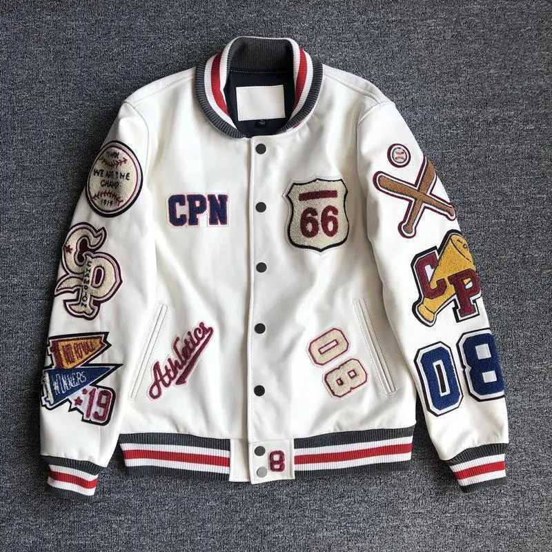 American high-quality PU leather flame racing element embroidery zipper jacket mens clothing Y2K autumn winter fashion couple coat Z250804