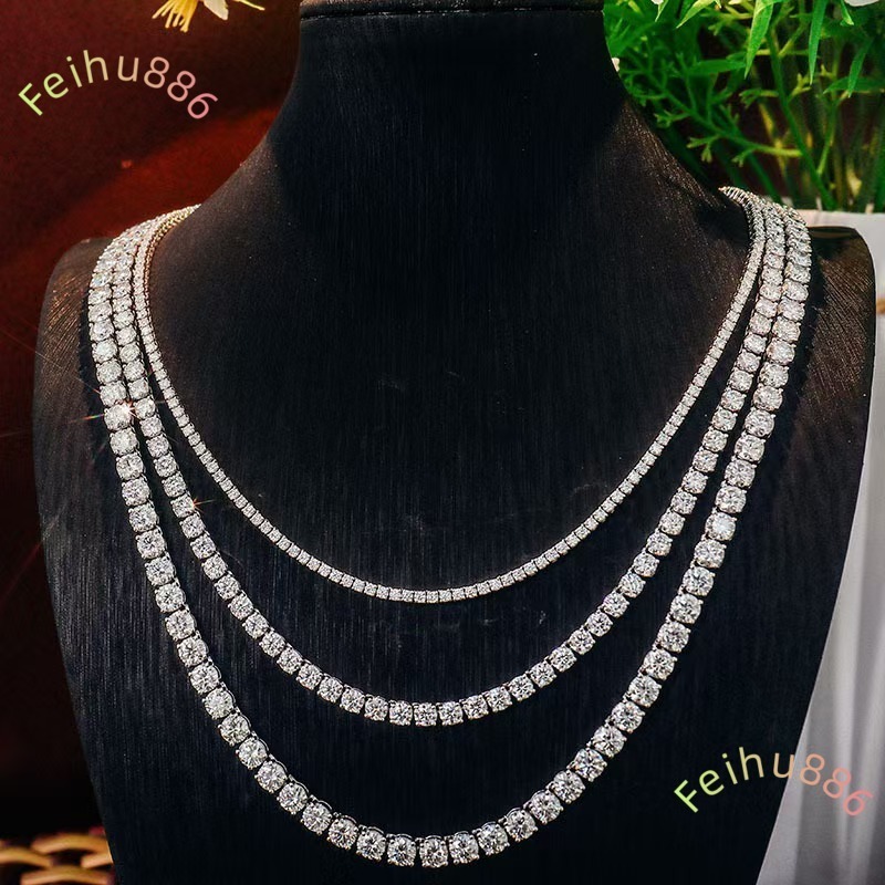 S925 Sterling Silver Moissanite Tennis Chain Inlaid with VVS Moissanite Hip-hop Bracelet Luxury Necklace