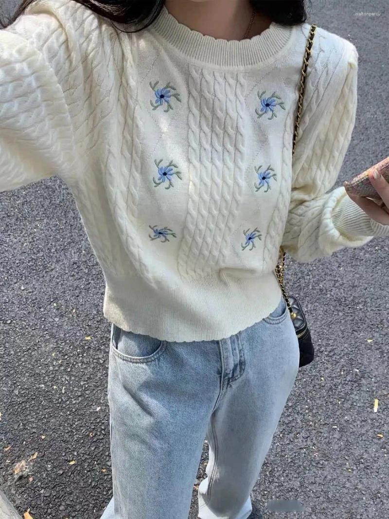 Women's Sweaters Clearance Price Floral Embroidery Women Long Sleeve Fashion Twisted Sweater