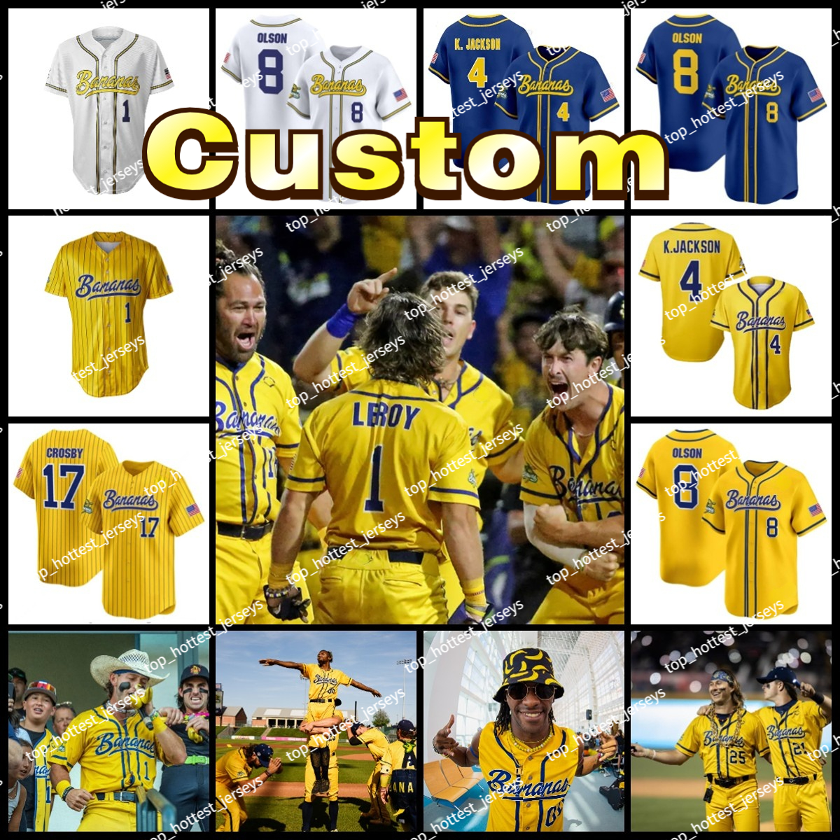 Bananas Savannah Baseball Team Jersey - Youth & Adult Sizes -Kyle Luigs Bill LeRoy Dakota Albritton Bill LeRoy Brandon Crosby K.Jackson Christian De